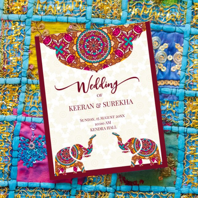 Mandala rangoli elephant budget wedding invitation (Creator Uploaded)
