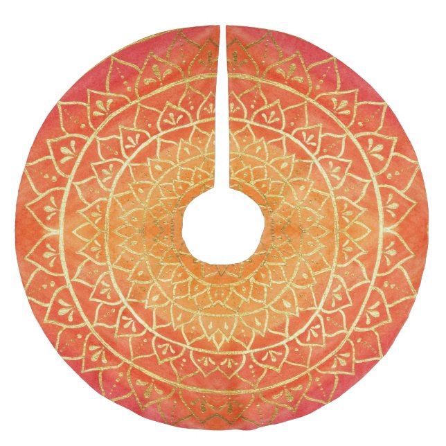 Mandala Red Orange Gold  Christmas Brushed Polyester Tree Skirt (Front)