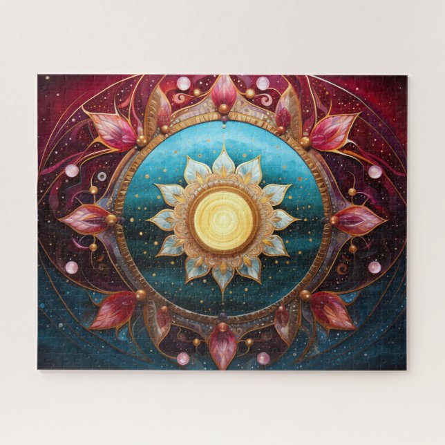 Mandala Red Teal Blue Gold Jigsaw Puzzle (Horizontal)