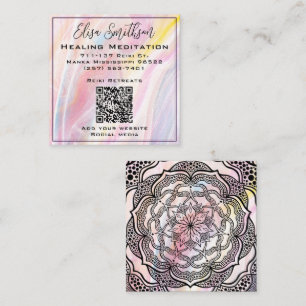 Mandala Reiki Healing Meditation Blush Pink Pastel Square Business Card