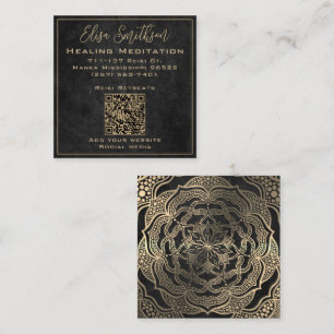 Mandala Reiki Healing Meditation Gold And Charcoal Square Business Card