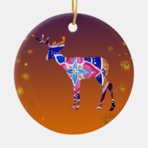 Mandala Reindeer Christmas Ceramic Ornament
