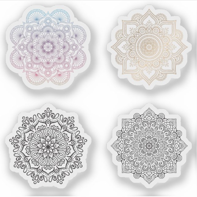 Mandala Retro hand henna tattoo set 4x (Front)