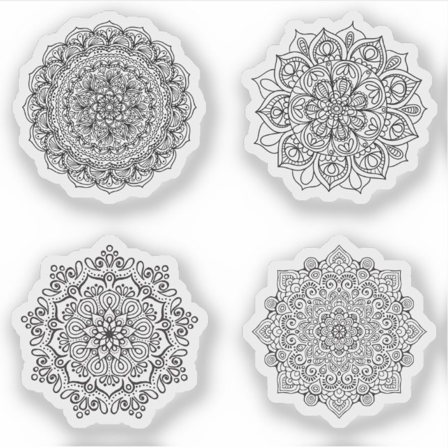 Mandala Retro hand henna tattoo set 4x (Front)