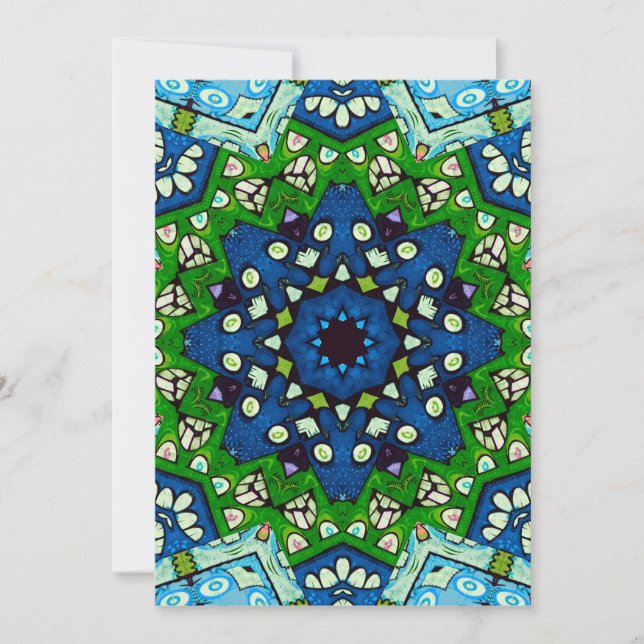 Mandala Retro Mosaic Green Blue Pattern Invitation (Front)