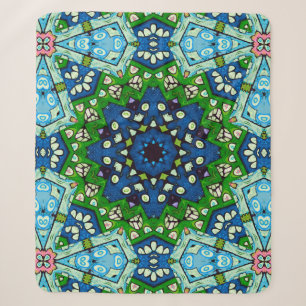 Mandala Retro Mosaic Green Blue Pattern Sherpa Blanket