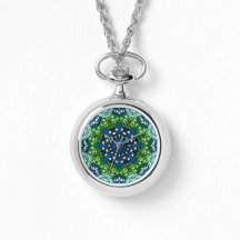 Mandala Retro Mosaic Green Blue Pattern  Watch