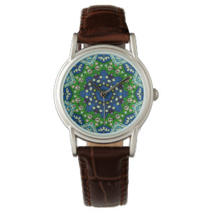 Mandala Retro Mosaic Green Blue Pattern Watch