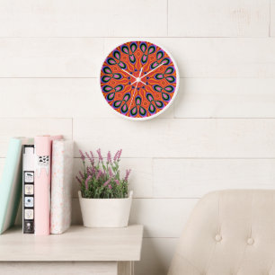 Mandala Retro Orange Hipster Decor Clock