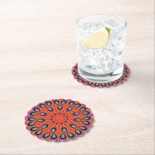 Mandala Retro Orange Hipster Decor Paper Coaster