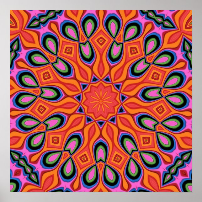Mandala Retro Orange Hipster Decor Poster (Front)