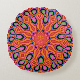 Mandala Retro Orange Hipster Decor Throw Pillow