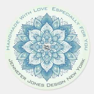 Mandala Rhinestone Pastel Mint Green Teal Handmade Classic Round Sticker