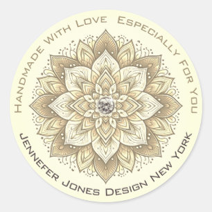 Mandala Rhinestone Pastel Yellow Ivory Handmade Classic Round Sticker