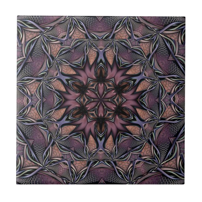 Mandala Rosette Floral Twine Retro Boho Ceramic Tile (Front)