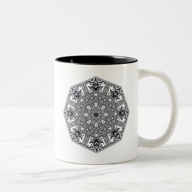 Mandala Round Ornament Two-Tone Coffee Mug (Right)