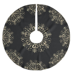 Mandala Snowflake Gold and Black Brushed Polyester Tree Skirt