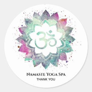 *~* Mandala Spiritual OM Symbol Lotus Flower Blue Classic Round Sticker
