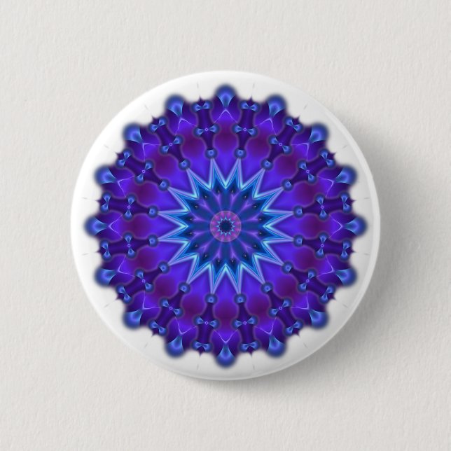 Mandala star in blue 6 cm round badge (Front)