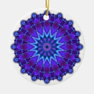 Mandala star in blue ceramic tree decoration