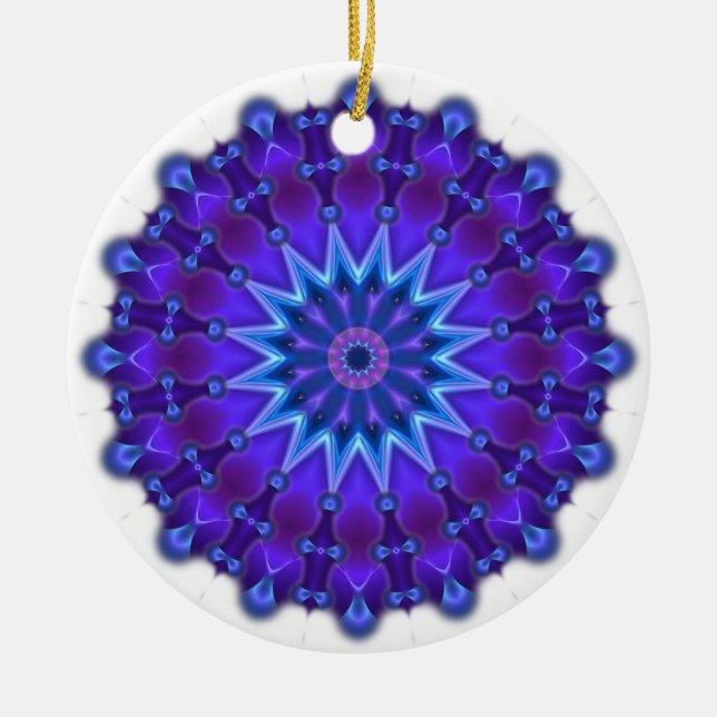 Mandala star in blue ceramic tree decoration (Front)