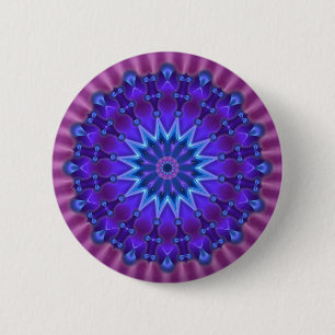 Mandala star in blue magenta flower 6 cm round badge