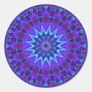 Mandala star in blue   violet classic round sticker