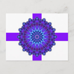 Mandala star in blue violet stripes postcard