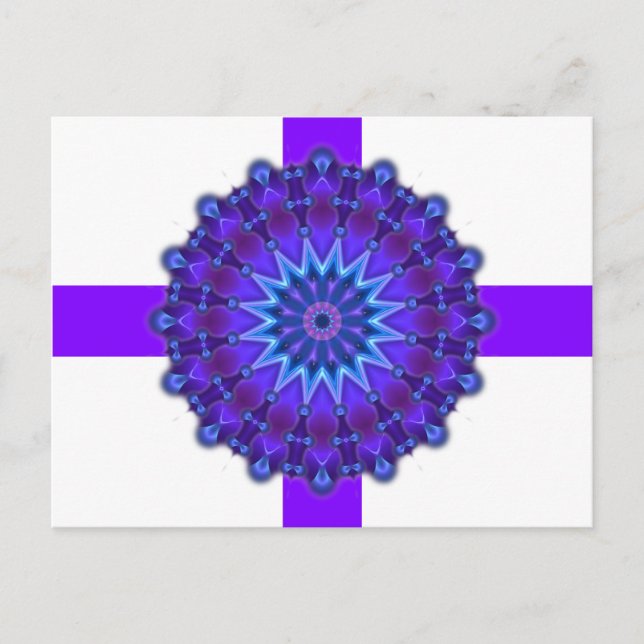 Mandala star in blue | violet stripes postcard (Front)