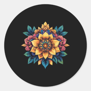 Mandala Sunflower Lotus Boho Floral Meditation Yog Classic Round Sticker