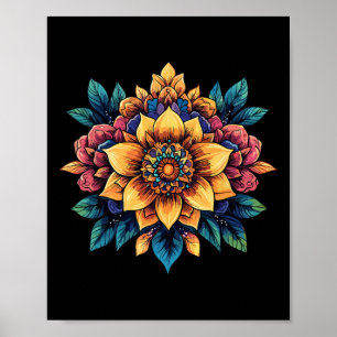 Mandala Sunflower Lotus Boho Floral Meditation Yog Poster