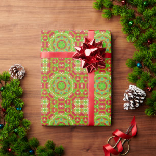 Mandala Syle Red and Green Traditional Colours Wrapping Paper