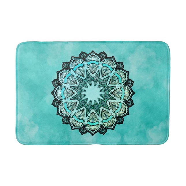 Mandala teal bath mat (Front)