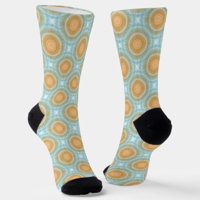 Mandala Teal Orange Pattern Socks (Angled)