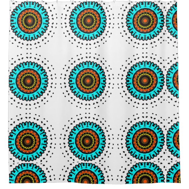 Mandala Teal Orbit Shower Curtain (Front)