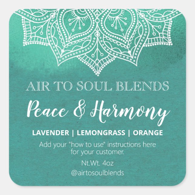 Mandala Teal With White Text Blend Labels (Front)