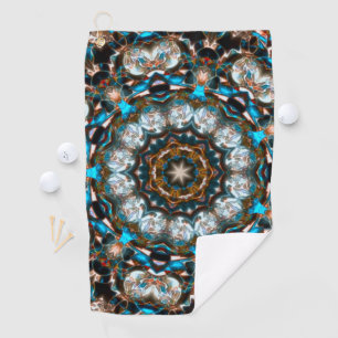 Mandala that looks like a crater in bright colours golf towel