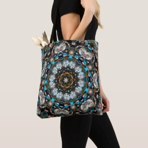 Mandala that looks like a crater in bright colours tote bag