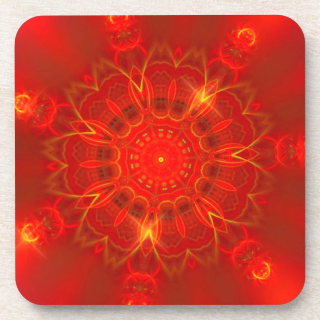 Mandala Thin Lines Warm Colours Red Background Coaster (Front)