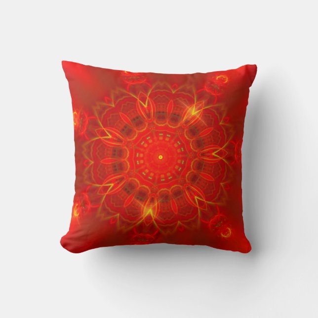Mandala Thin Lines Warm Colours Red Background Cushion (Front)