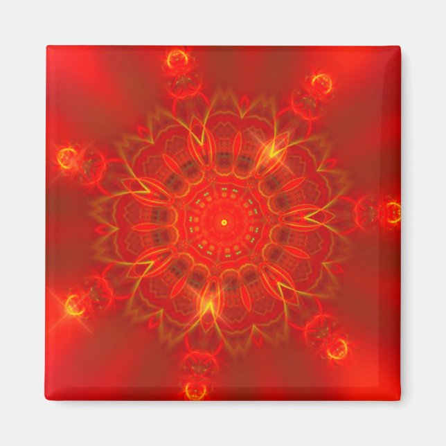 Mandala Thin Lines Warm Colours Red Background Magnet (Front)