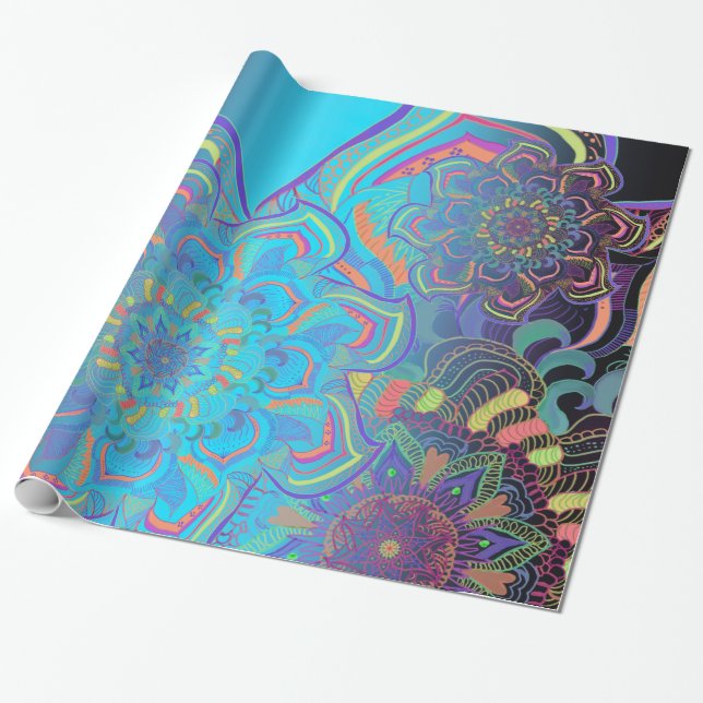 Mandala Three Layers in blue Wrapping Paper (Unrolled)