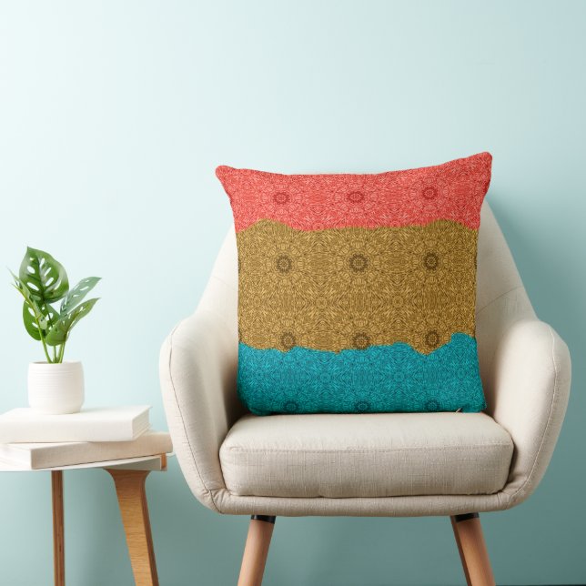 Mandala Tile Coral Amber Turquoise Cushion (Chair)