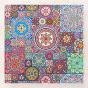 Mandala Tile Pattern Glass Coaster