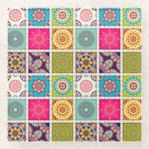 Mandala Tile Pattern Glass Coaster