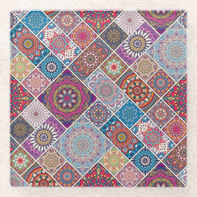Mandala Tile Pattern Glass Coaster (Front)