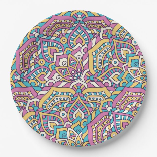 Mandala Tile Pattern Paper Plate (Front)