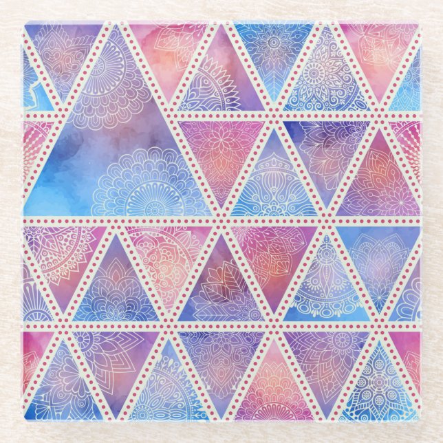 Mandala Triangle Pattern Glass Coaster (Front)