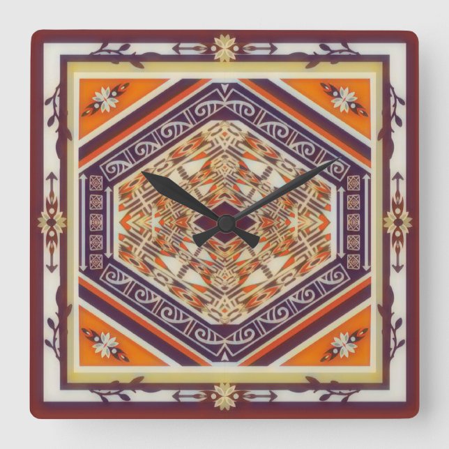 Mandala Tribal Nouveau  Square Wall Clock (Front)