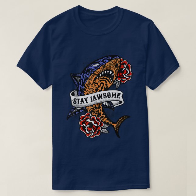 Mandala Tribal Tattoo Lovers Roses Shark  T-Shirt (Design Front)